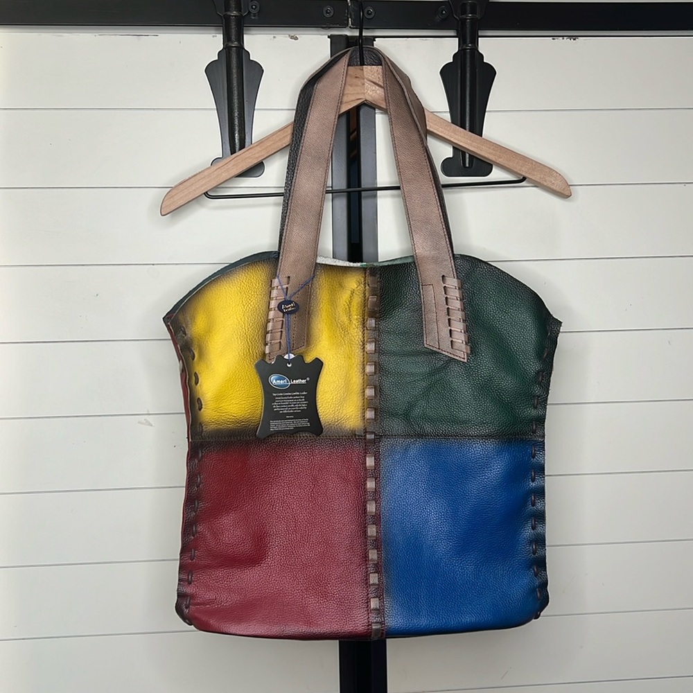 Real leather patchwork handbag NWT